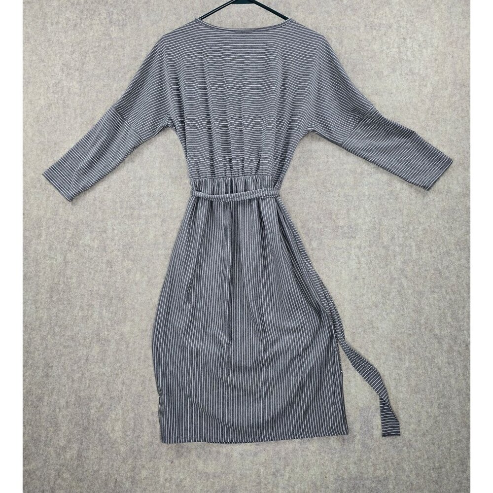 Ces Femme Womens Striped Gray Midi Belted  Small Dress Cotton Blend Stretch - Picture 2 of 6
